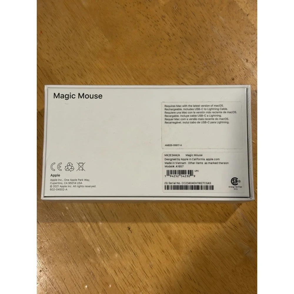 APPLE MAGIC MOUSE WHITE WIRELESS RECHARGEABLE A1657 BOXED